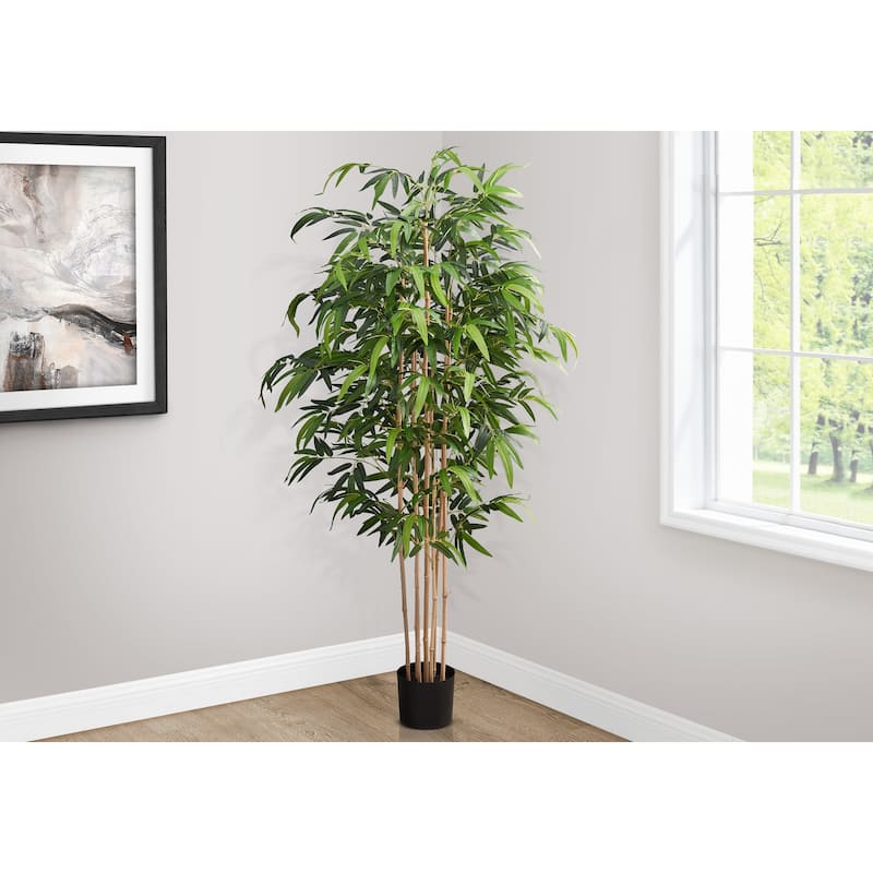 Artificial Plant, 83" Tall, Bamboo Tree, Floor, Indoor, Potted, Real Touch, Green Leaves, Black Pot