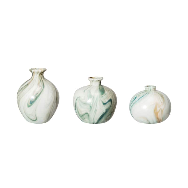 Decorative Stoneware Vases with Marbled Designs, Set of 3