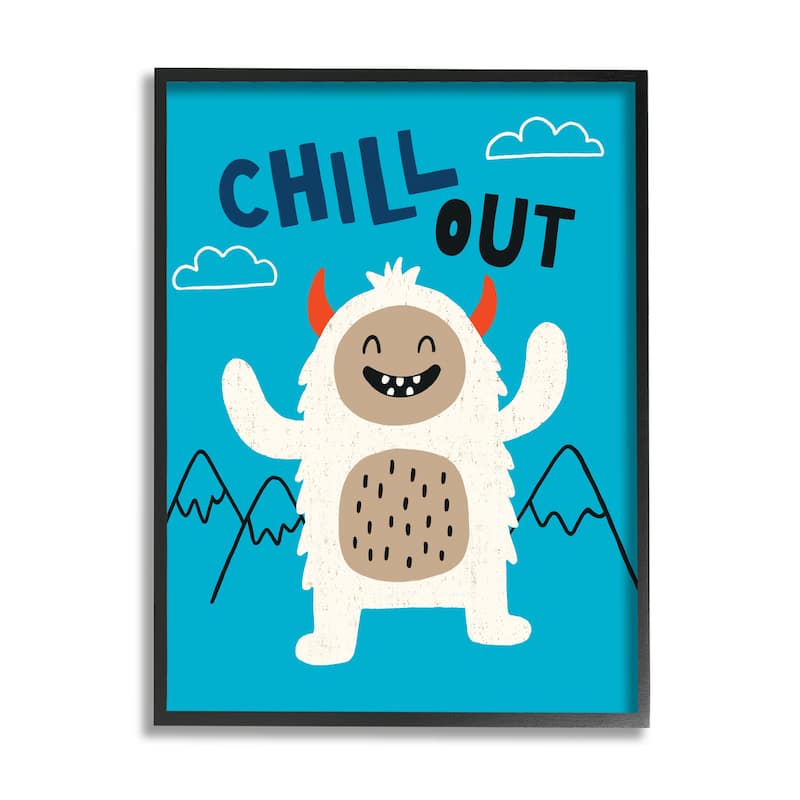 Stupell Chill Out Phrase Abominable Snowman Winter Yeti Framed Wall Art - 11 x 14 - Black
