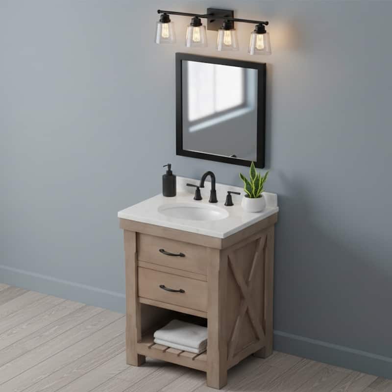 Deluxe natural finish vanity with 30 mm white marble top