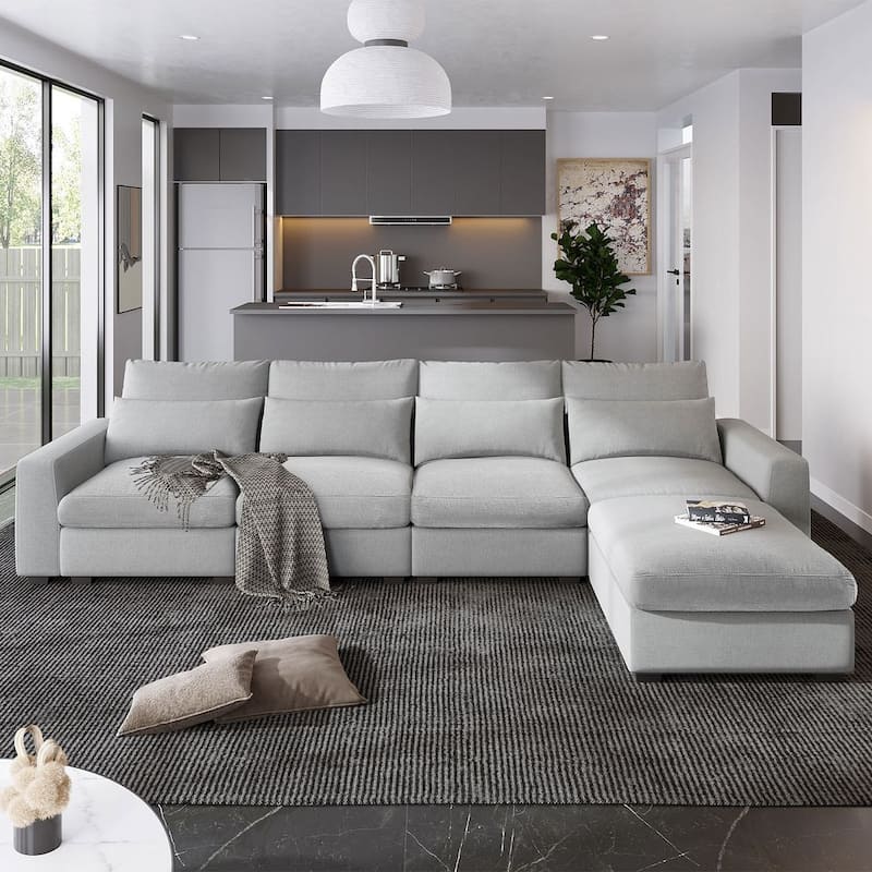 Modular L-Shape Feather Filled Sectional Sofa with Reversible Chaise