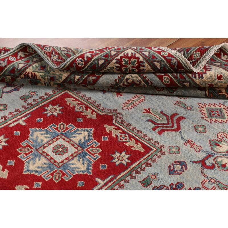 Geometric Kazak Oriental Area Rug Hand-Knotted Wool Carpet - 6'7" x 9'5"