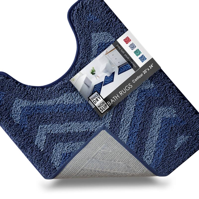 Clara Clark Non Slip Shaggy Bath Rug Set - Chevron Design Ultra Soft Bathroom Mat