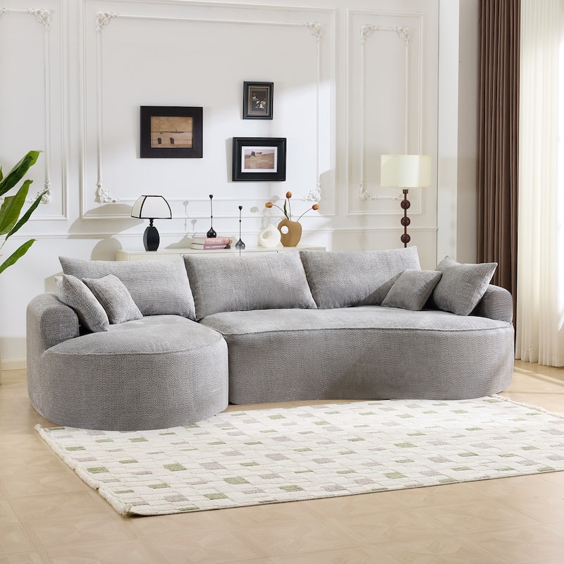 Curved Chenille Sectional Sofa Boneless Sofa Leisure Couch for Living Room, Grey