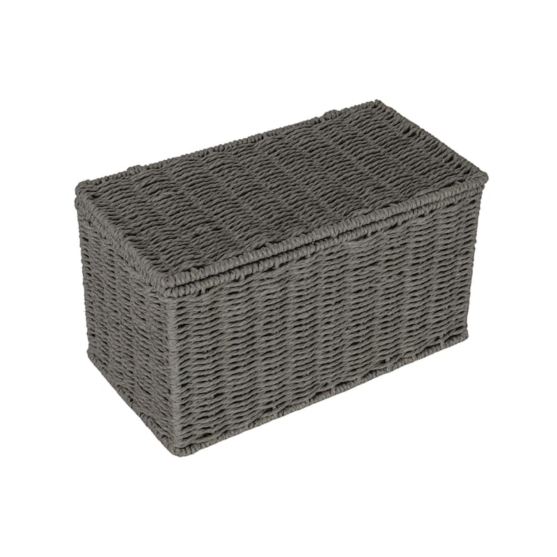 Household Essentials Handwoven Paper Rope Wicker Basket with Lid - 11.8"L x 6.3"W x 6.7"H - 11.8"L x 6.3"W x 6.7"H - Grey