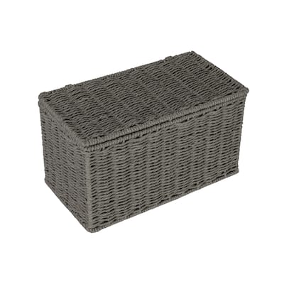 Household Essentials Handwoven Paper Rope Wicker Basket with Lid - 11.8"L x 6.3"W x 6.7"H