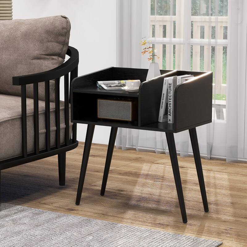 Gymax Set of 2 Mid Century Modern End Table w/ Open Shelves Metal