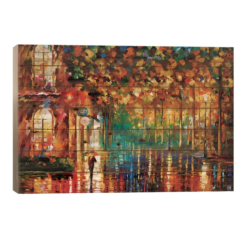 Late Stroll Print On Wood by Leonid Afremov - Multi-Color - 18x26x1.5