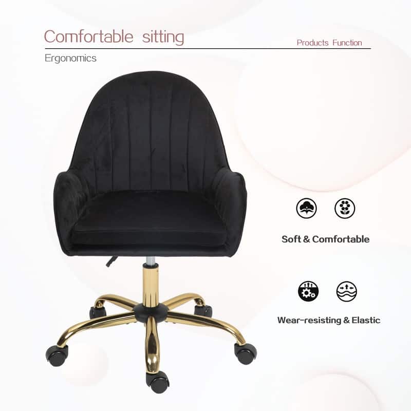 Velvet Home Office Chair with Wheels, Desk Chairs with Side Arms and Gold Metal Base