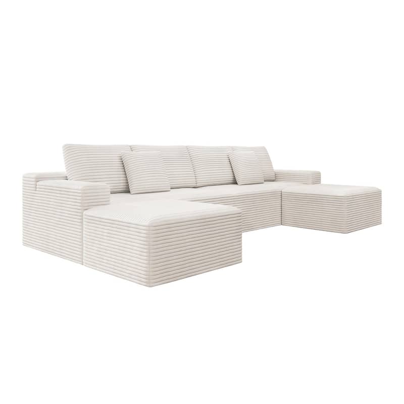 Modular Sectional Sofa with Chaise Lounge, Oversized Corduroy Upholstered 6 Seater Sofa, Full Compressed Boneless Couch