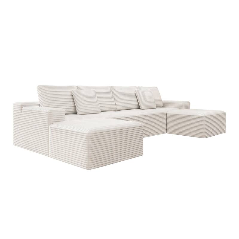 U Shaped Modern Sofa Modular Sectional Cloud Couch with 2 Ottoman, Deep Seat Couches Corduroy Fabric Sofa for Living Room