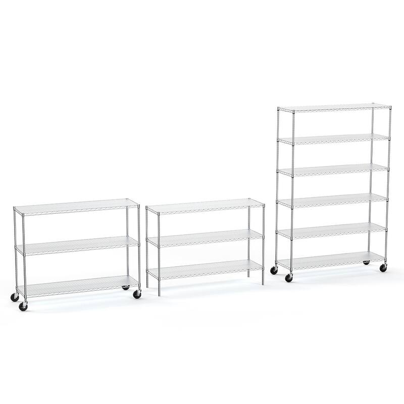 Heavy Duty 6 Tier Metal Shelves, Height Adjustable with Wheels
