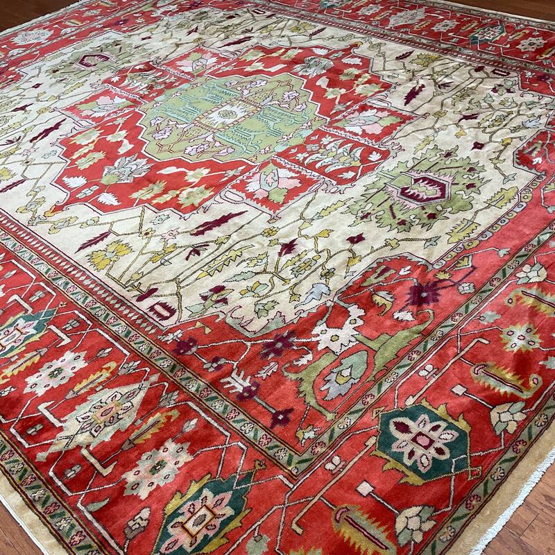 HERAT ORIENTAL Handmade 1960s Antique Serapi Wool Rug - 10' x 12'