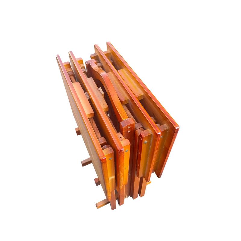 Folding Trays with Storage Rack,Snack Table - Set of 4,honey