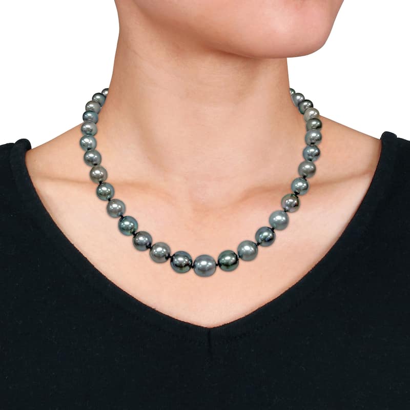 Miadora Multi-Shade Tahitian Cultured Pearl Strand Necklace w 14k White Gold Ball Clasp - 18 in