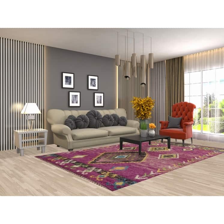 Purple Moroccan Oriental Area Rug Handmade Wool Carpet - 6'0" x 9'9"