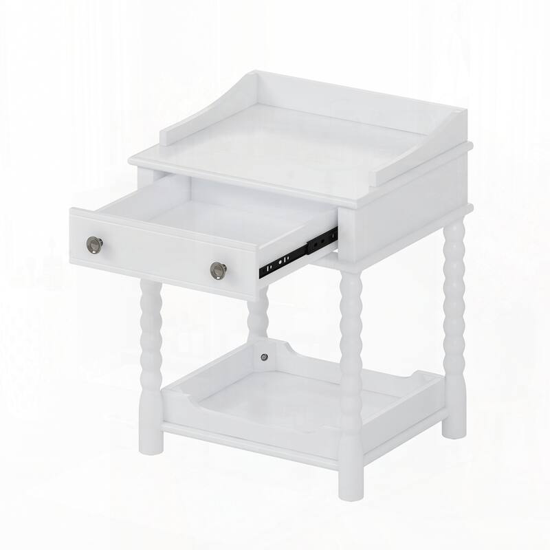 Retro Style Nightstand with Drawer and Open Shelf for Bedroom