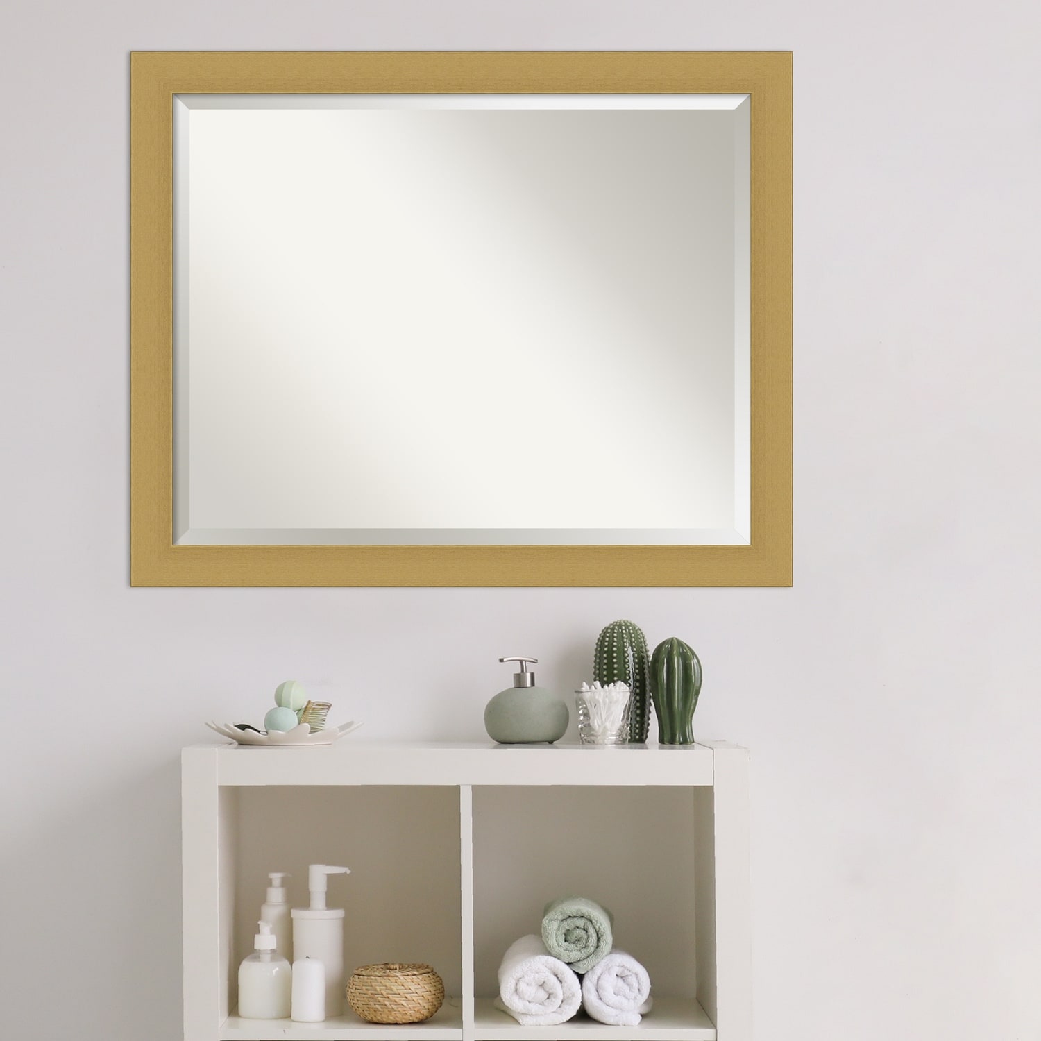 Beveled Bathroom Wall Mirror - Grace Brushed Narrow Frame - Picture 7 of 24
