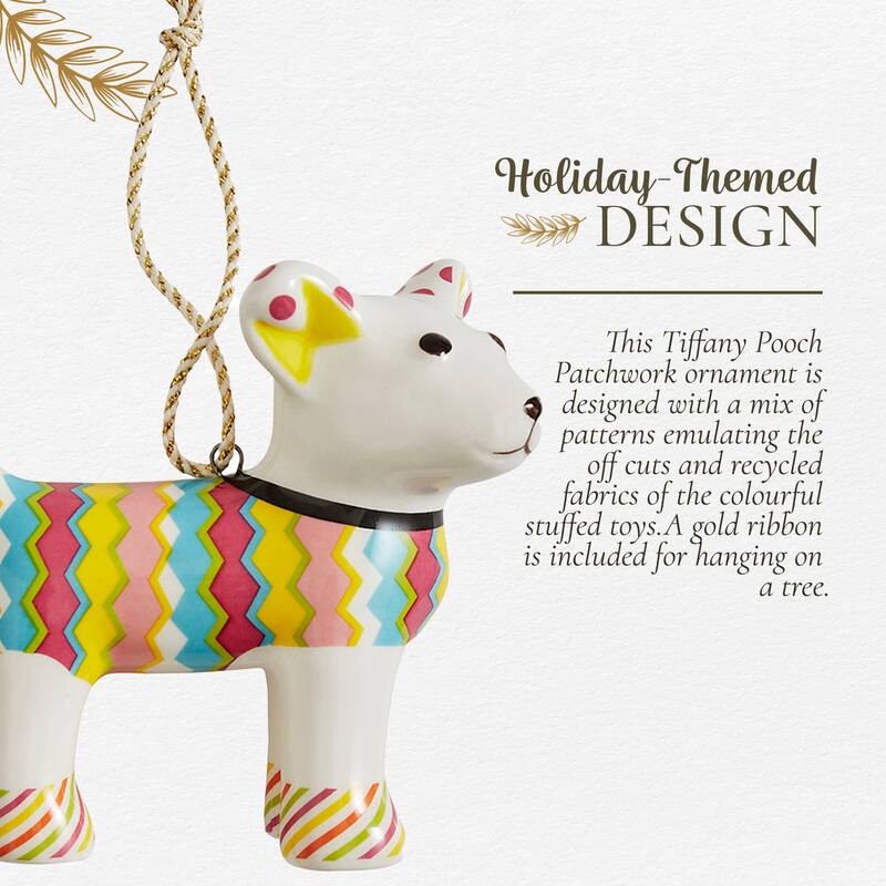 Spode Kit Kemp Christmas Tiffany Pooch Patchwork Ornament - 3" H