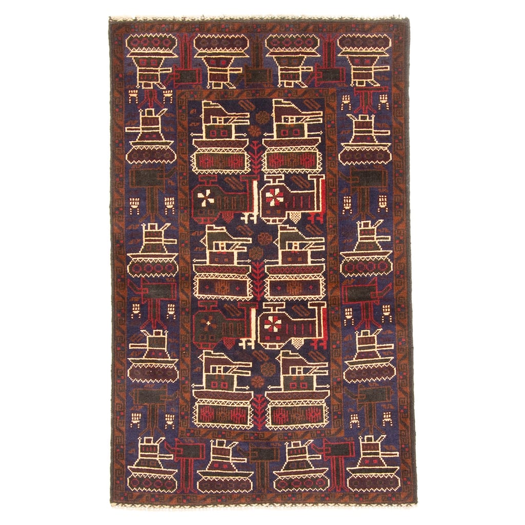 ECARPETGALLERY Hand-knotted Rare War Dark Navy Wool Rug - 2'9 x 4'6