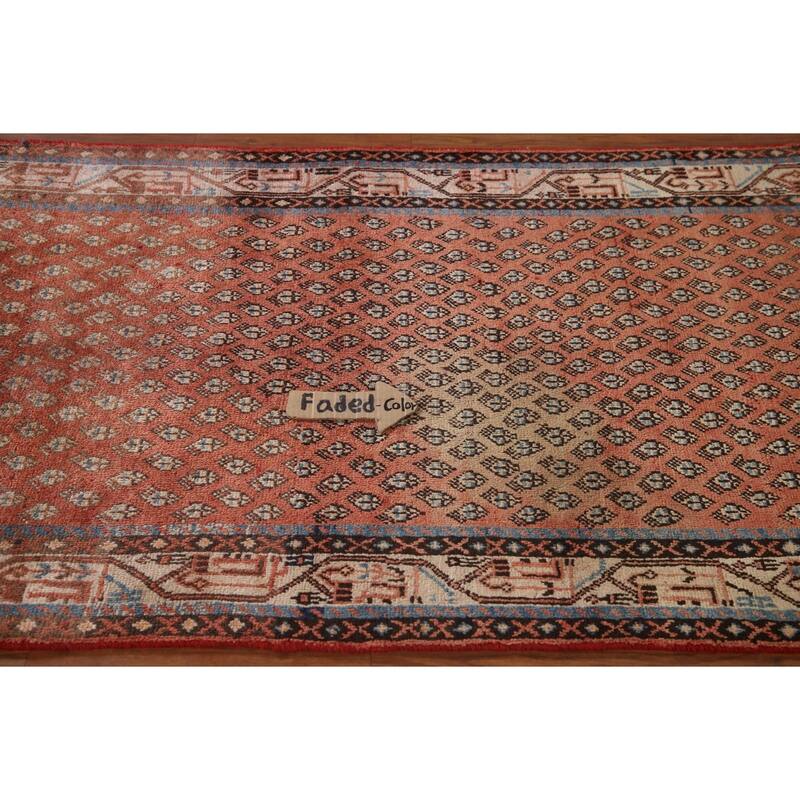 Hand Knotted Oriental 100% Wool Carpet Traditional All-Over Red Botemir Runner Rug - 10' 2'' X 3' 5''