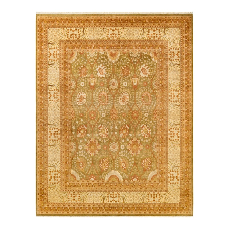 Overton Hand Knotted Wool Vintage Inspired Traditional Mogul Green Area Rug - 8' 1" x 10' 2"