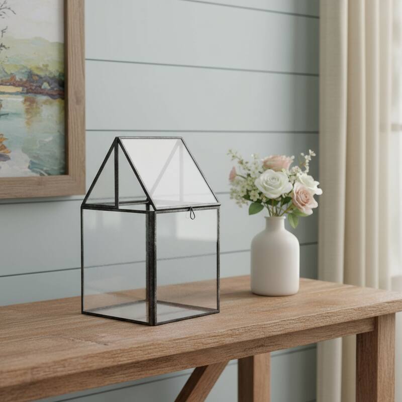 HomeRoots Clear Glass and Metal Terrarium Box