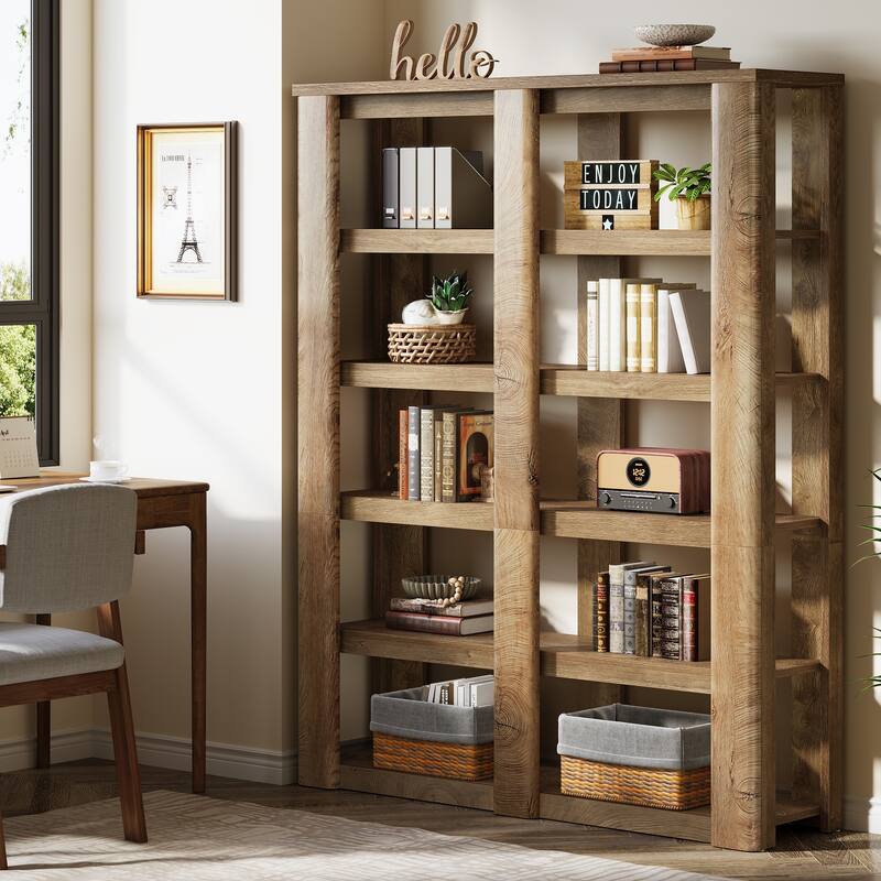 6-Tier Tall Bookshelf, 55-Inch Wide Farmhouse Bookcase Shelving Unit