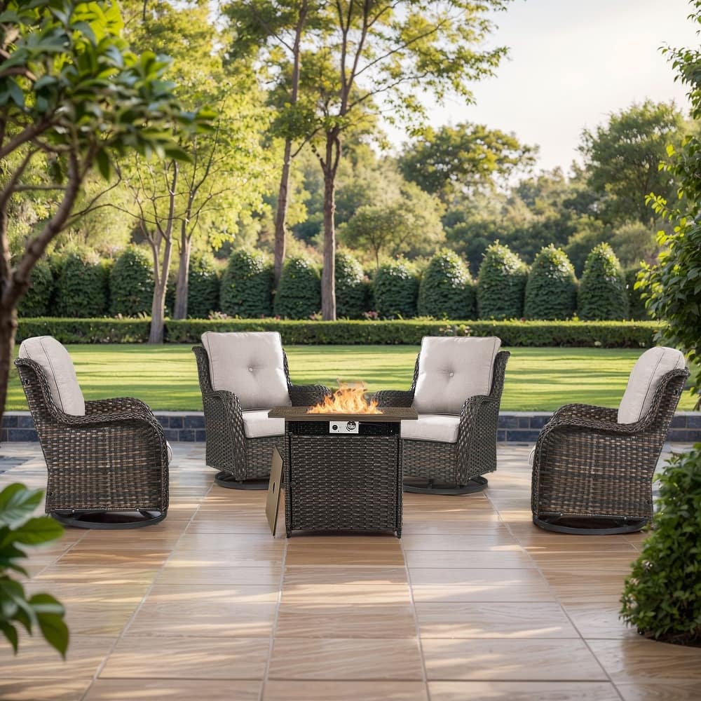 Gymojoy 5-Piece Outdoor Furniture Chair Set, 4 Swivel Chairs & 55K BTU Fire Pit Table