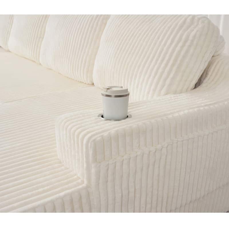 130" U-Shaped Corduroy Sectional Sofa with Cup Holders, No Assembly Required