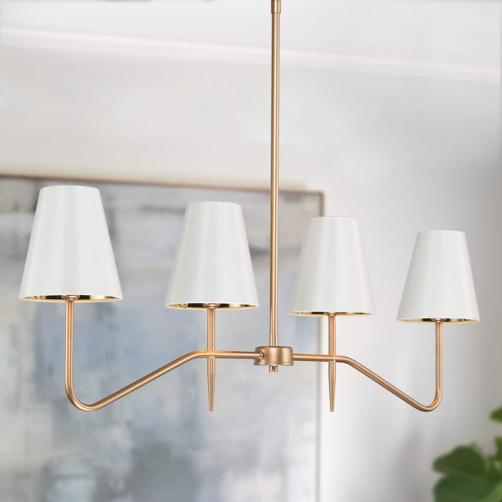 Modern Gold 4-Light Island Chandelier with Fabric Shade - L 34.5" x W 5.5" x H 12.5"