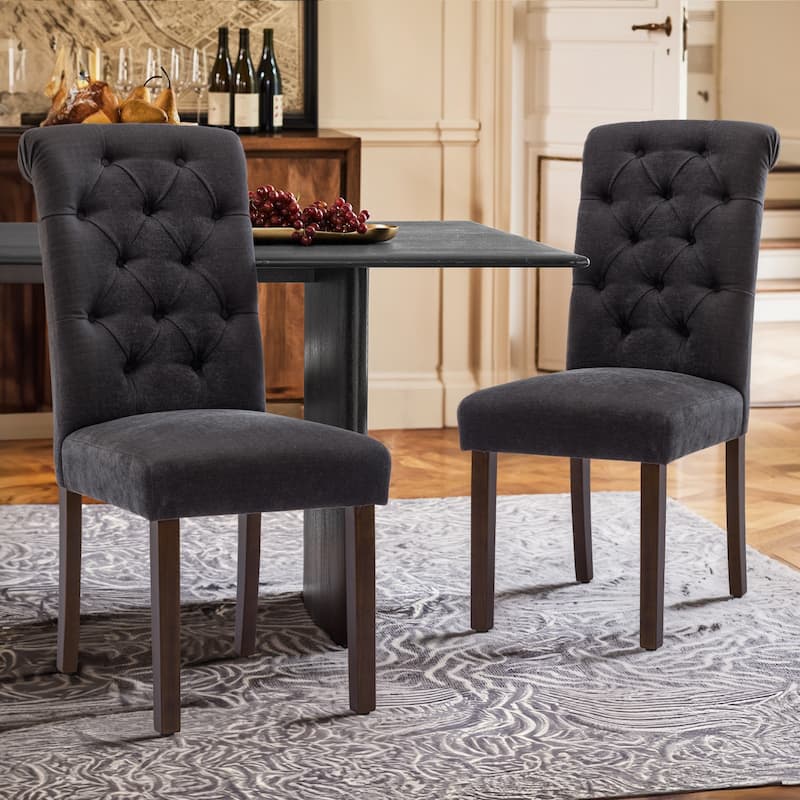 Tufted Parsons Dining Side Chairs ,Upholstered Fabric Dining Chairs Kitchen Chairs with Padded Seat(Set Of 2) - set of 2