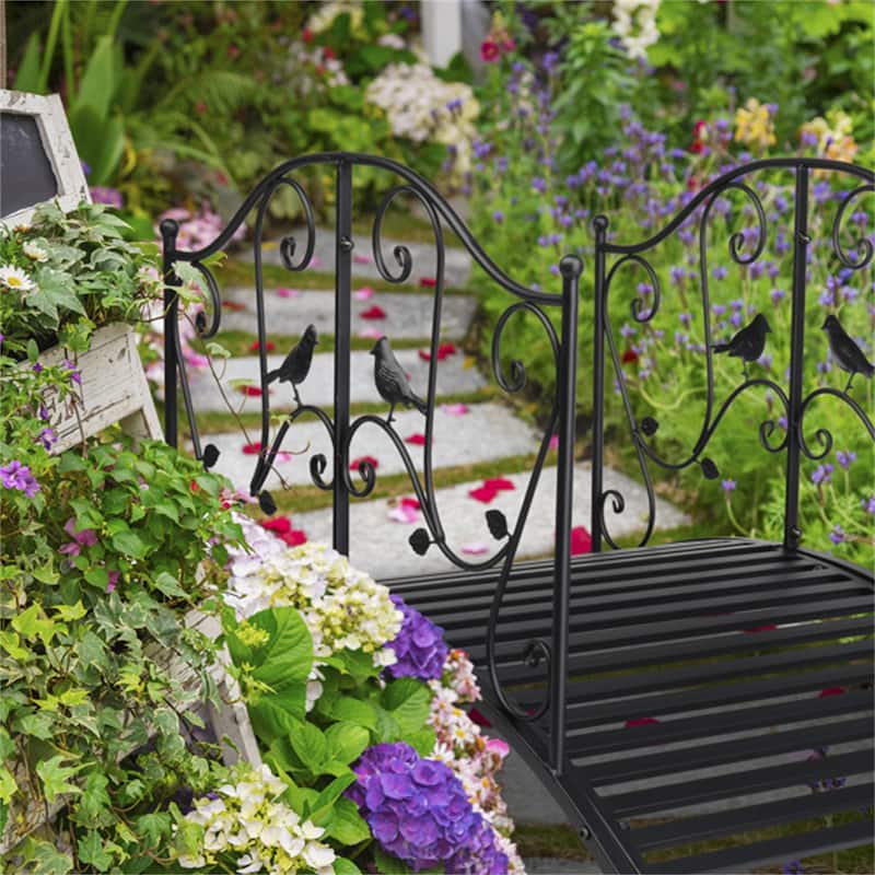 Black Bird Pattern Arched Handrail Courtyard Iron Bridge