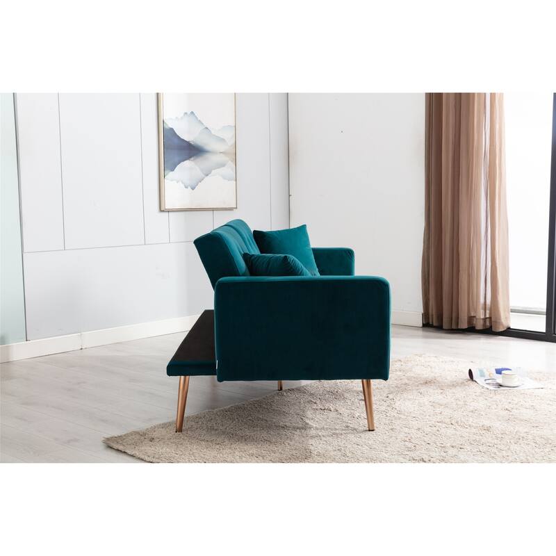 Velvet Upholstered Tufted Loveseats Sleeper sofa with Golden Legs