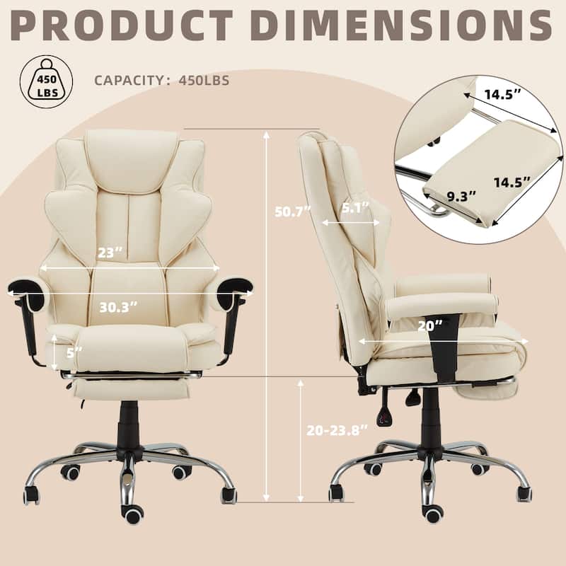 Ergonomic 6-Point Massage Office Chair with Heating, Reclining Function, Retractable Footrest, and Adjustable Armrests