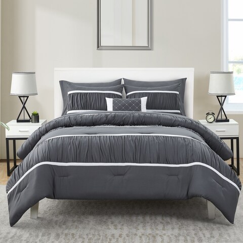 VCNY Home Trisha Grey Ruched Bed-in-a-Bag Comforter Set