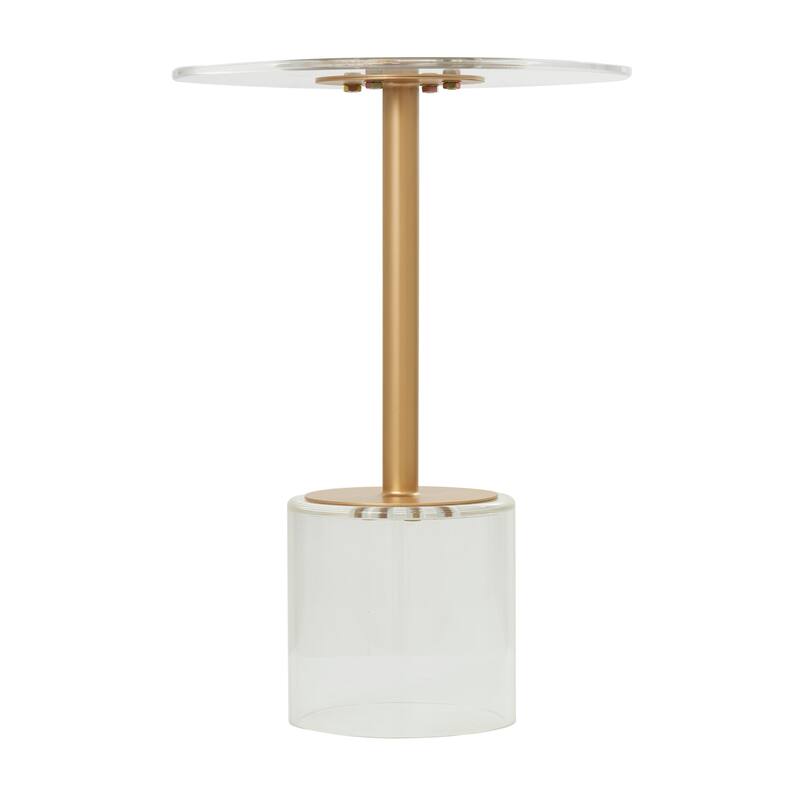 Clear Acrylic Plastic Accent Table with Elevated Base and Gold Stand