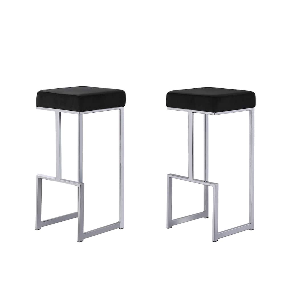24.5 in. H Gray Finish Low Back Metal Bar Stool with Faux Leather Square Seat Set of 2