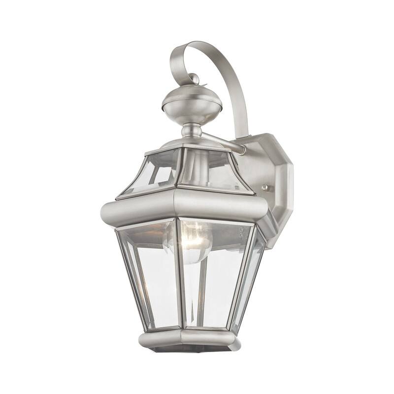 Livex Lighting 1-light Brushed Nickel Outdoor Wall Lantern, 2161-91 - 8.5" W x 14" H x 8" Ext.