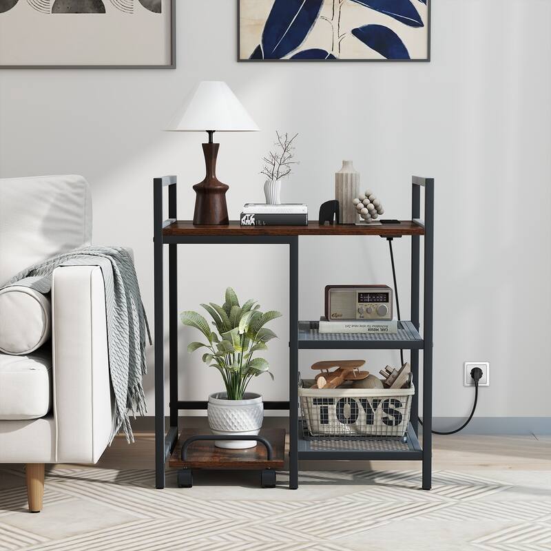 Gymax 25'' x 16'' 3-Tier Printer Table w/ Storage Shelves Wheels for