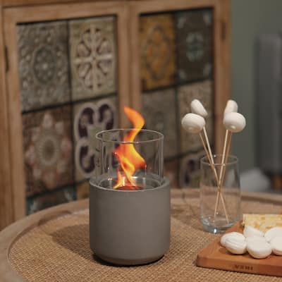 Sophia & William 4.7 inch Terrafab Portable Tabletop Fireplace Indoor Outdoor Fire Pit With Glass Windshield