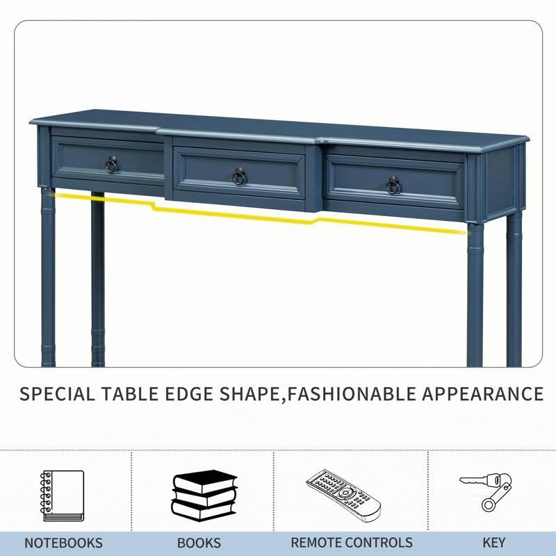 Console Table Sofa Table with Drawers(Antique Navy)