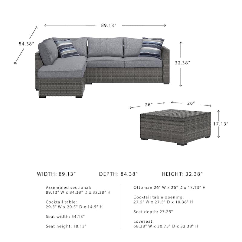 Signature Design by Ashley Petal Road Gray Outdoor Loveseat Sectional/Ottoman/Table Set (Set of 4)