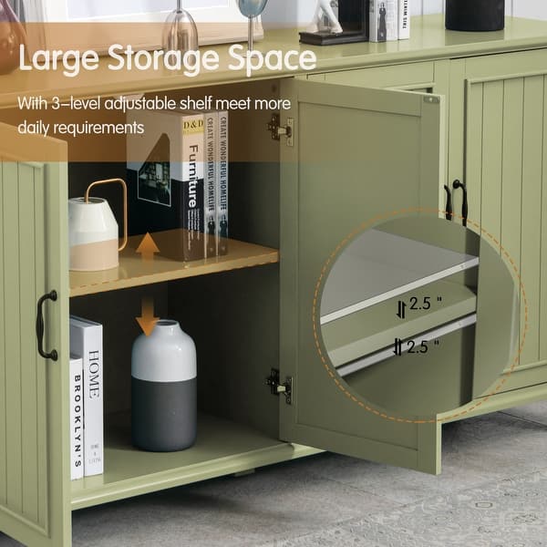 Storage Cabinet With 3 Doors, Coffee Bar Cabinet With Metal Legs Kitchen Buffet Cabinet With Adjustable Shelves