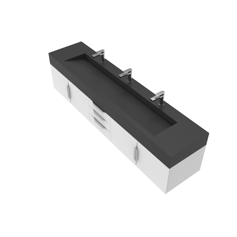 Nile 84-Inch Wall Mounted Bathroom Vanity Set w/ Black Top