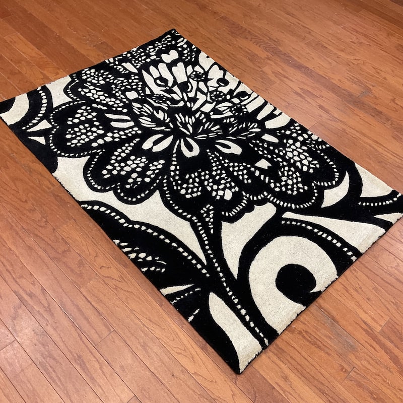 HERAT ORIENTAL Handmade Floral-Lace Graphic Wool Rug
