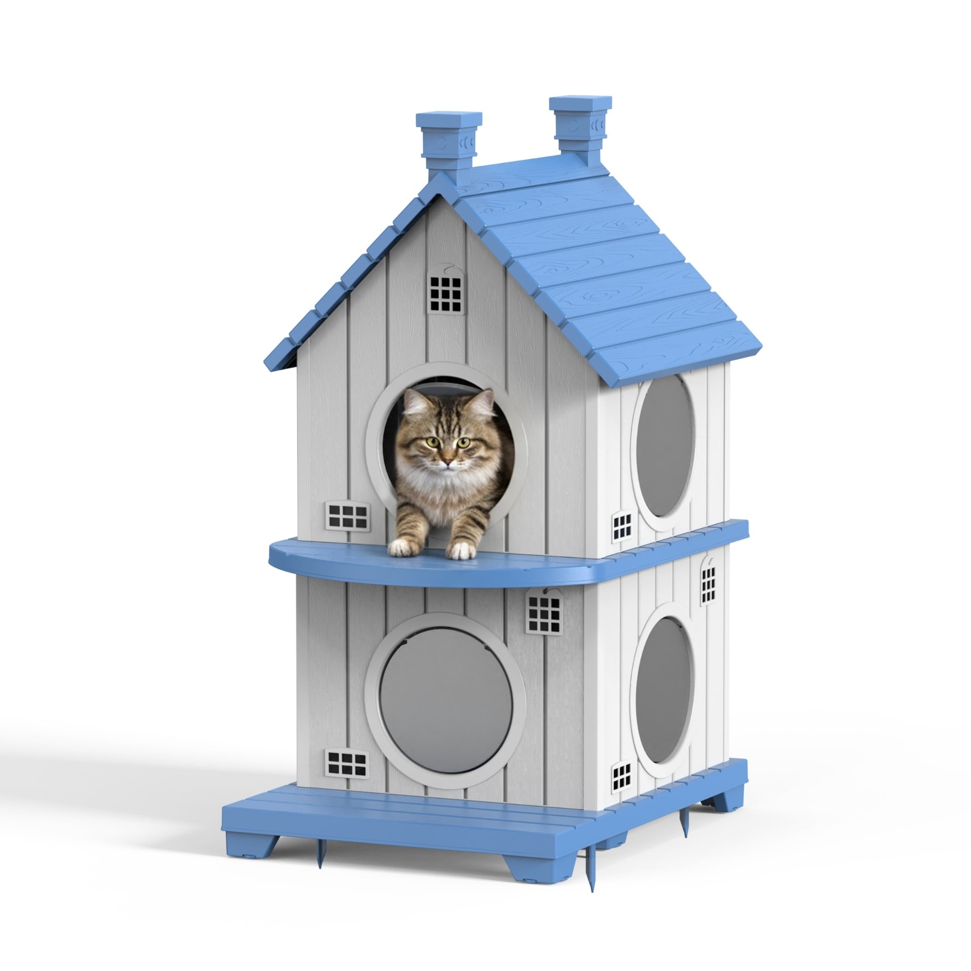 Cabin Style Pet House, Multi-Level Stackable with Porch, for Indoor and Outdoor Cats Small Animals.