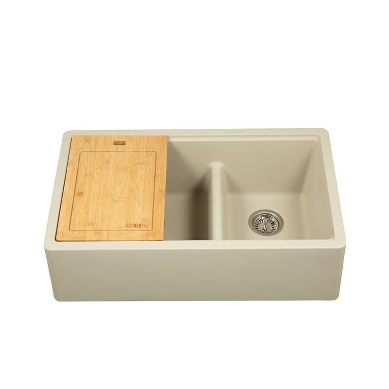 Titan Farmhouse Granite 33-in. Double Kitchen Sink w/ Cut Board and Strainer