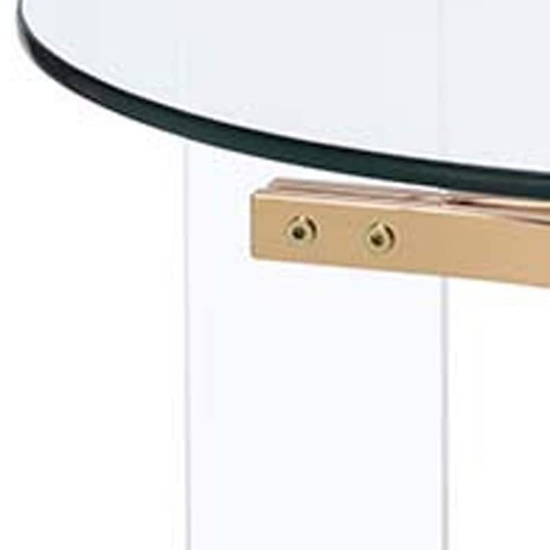 24" Tall Modern Gold and Clear Glass Round End Side Table for Living Room or Bedroom Decor - 23"L x 23"W x 24"H