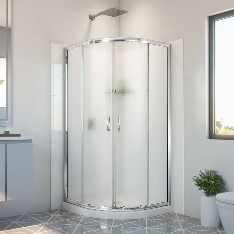 DreamLine Prime 33 in. x 33 in. x 78 3/4 in. H Shower Enclosure, Base, and White Wall Kit in Chrome and Frosted Glass